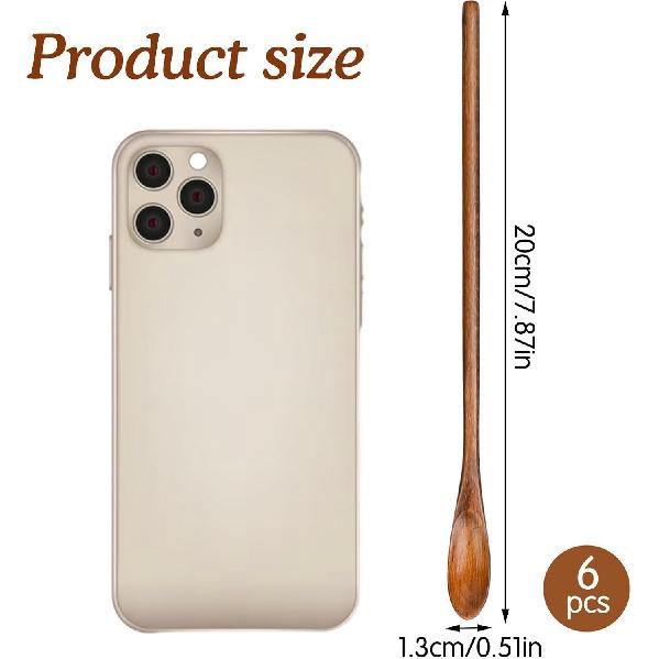 6 Pcs Small Wooden Coffee Spoons Long Handle Wooden Mixing Spoon, Mini Stirring Spoon Honey Spoons Tiny Mixing Spoon Wood Iced Tea Spoons Spoon for