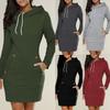 Womens Hooded Mini Dress Casual Long Sleeve Sweatshirt Jumper Slim Fit With Pockets