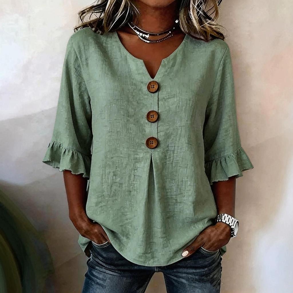2026 Summer European & American Women's V-neck Cotton Linen Fashion Shirt