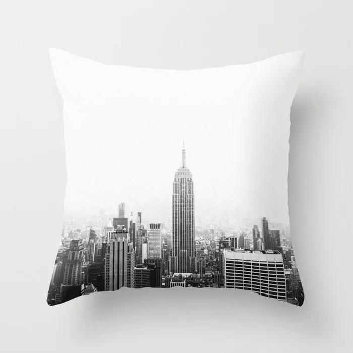 Retro Black and White Landscape Peach Leather Velvet Pillowcase Home Sofa Decoration Pillow Cushion Cover