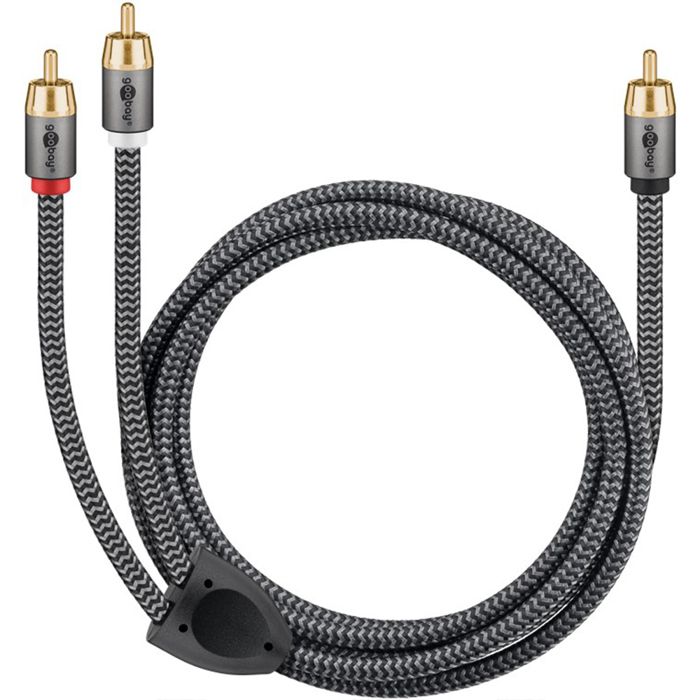 Goobay câble audio 1 rca mâle - 2 rca mâles gold nylon tressé 10m
