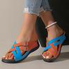 Fashion Mixed Color Cross Strap Wedge Sandals for Women Summer 2025 Comfort Non Slip Beach Shoes Woman Double Buckle Platform Slippers