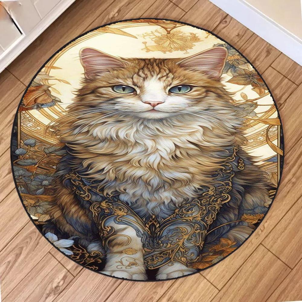 Retro Katze Runder Teppich Wohnzimmer Sofa Schlafzimmer Küche Balkon Eingang Teppich Rutschfest Heimdekoration Mysteriöse Geschenke Teppiche