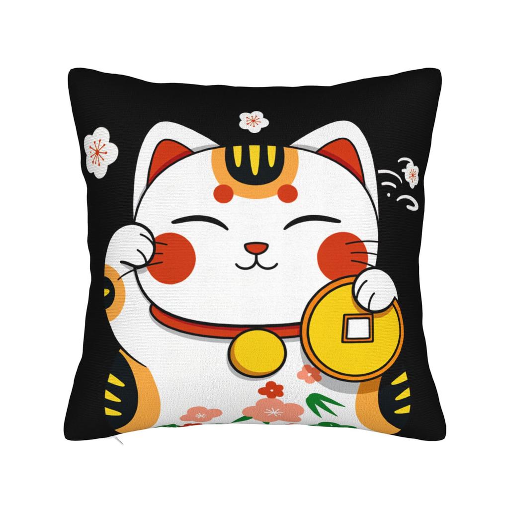 Lucky Cat Maneki Neko Pillow Case Novelty Pillow Cover Soft Pillowcases For Chair Sofa Home Decor