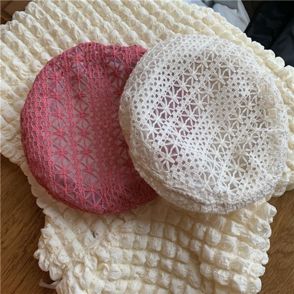 Retro Multi Colored Lace Beret Hat Slouchy Breathable Beanie Cap Summer Cutout Floral Painter Hat For Women