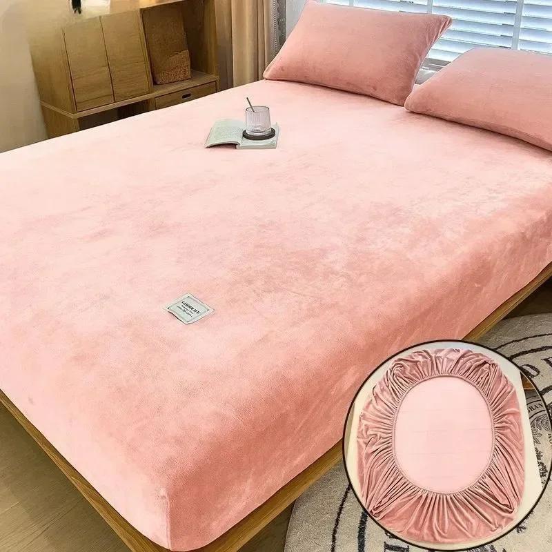 Bedding Set Thicken Velvet Bed Cover Elastic Bed Sheets Set Mattress Cover Winter Milk Velvet Sleeping Mattress Topper
