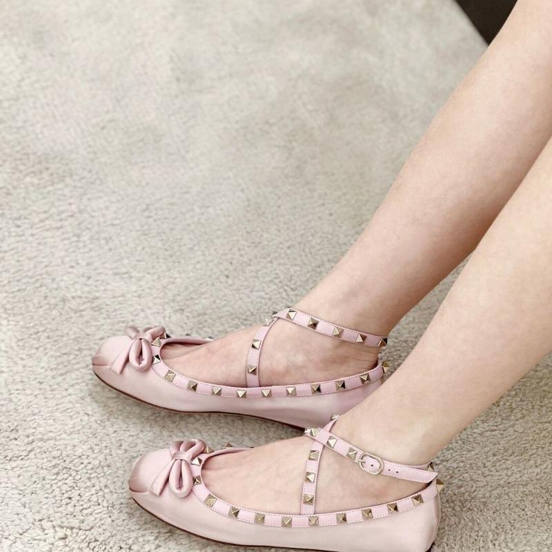 Fashion Spring Fashion Flat Satin Round Head Shallow Mouth Butterfly Knot Rivet Line with Soft Sole Non-slip Wear Shoes