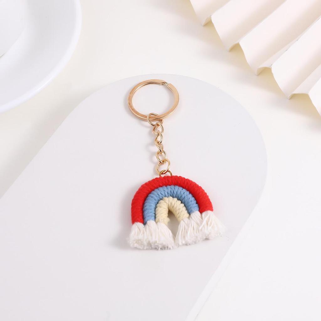 Handmade Knitted Rainbow Keychain Pendant Accessory