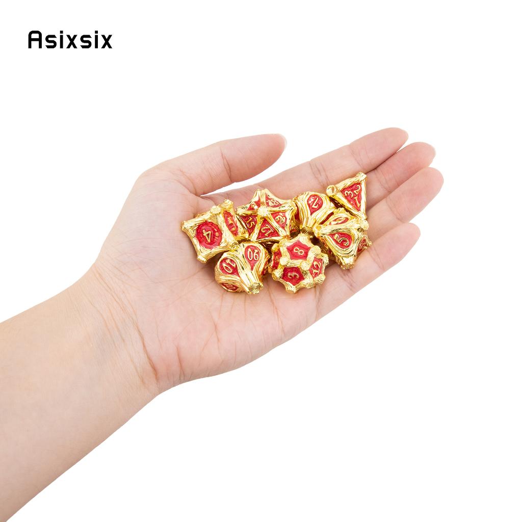 7 Pcs Golden Red Tree Stump Root Metal Dice Solid Metal Polyhedral Dice Set Suitable for Role-Playing RPG  Board Game Card Game