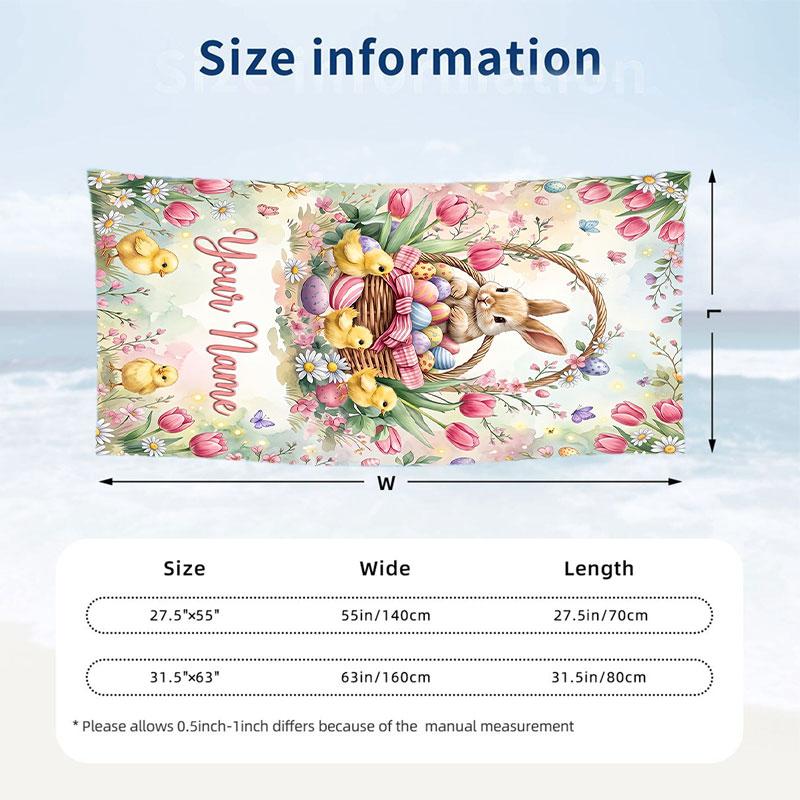 Easter Bunny Theme Beach Towel Personalized Custom Name & Text Soft Quick Dry Beach Towel for Swimming Travel