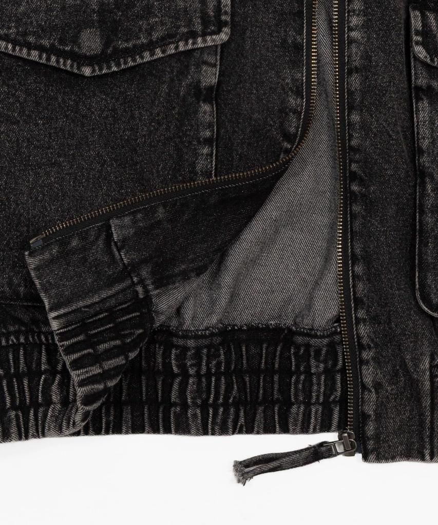 WEGO Unisex Flight Korean Loose Size Denim Sonata Men's Jacket, Outerwear, Streetwear, Style, Fit, Oversized, Winter/Spring Clothes, L, Black,