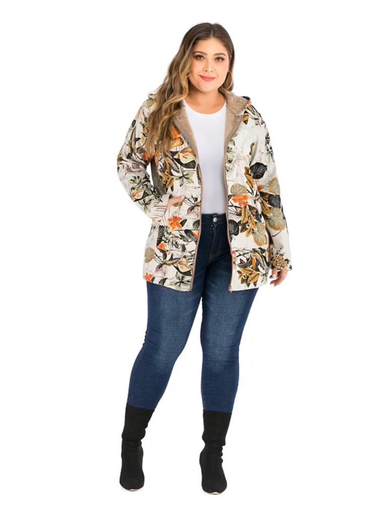 Printed Hooded Coat Long Sleeve Jacket Oversized Vintage Female Cltohing Autumn Winter Warmth Women Jackets Fashion Streetwear