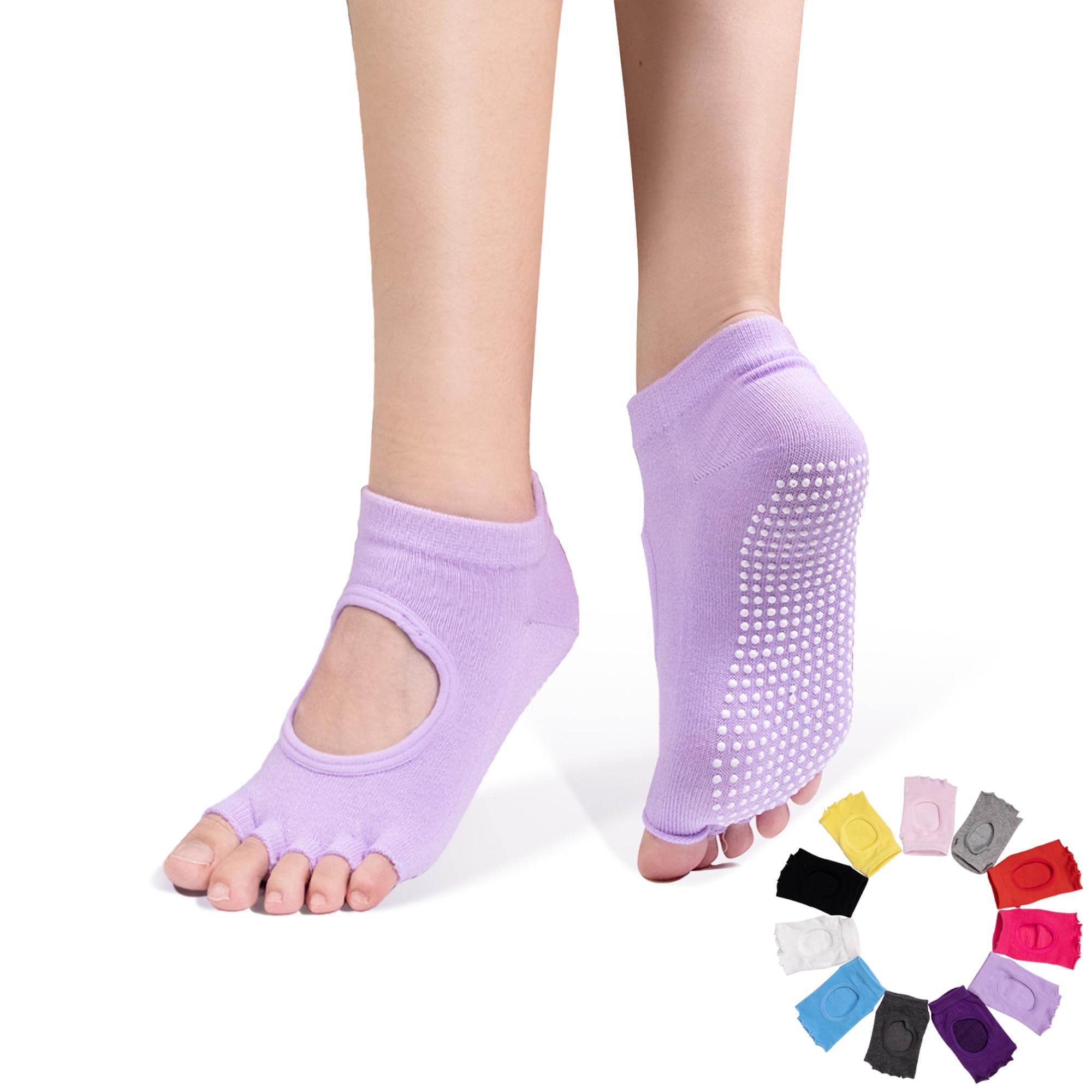 

ZenBeya Yoga Идеально для пилатеса и Идеально для тренажерного зала и йоги Короткие носки без запаха и влаги Светло-фиолетовые женские носки с пятью пальцами, Нескользящие,