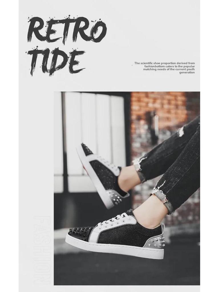 Cross-Border European Men's Rivet Sneakers - Versatile Red Bottom Trend for Spring & Autumn