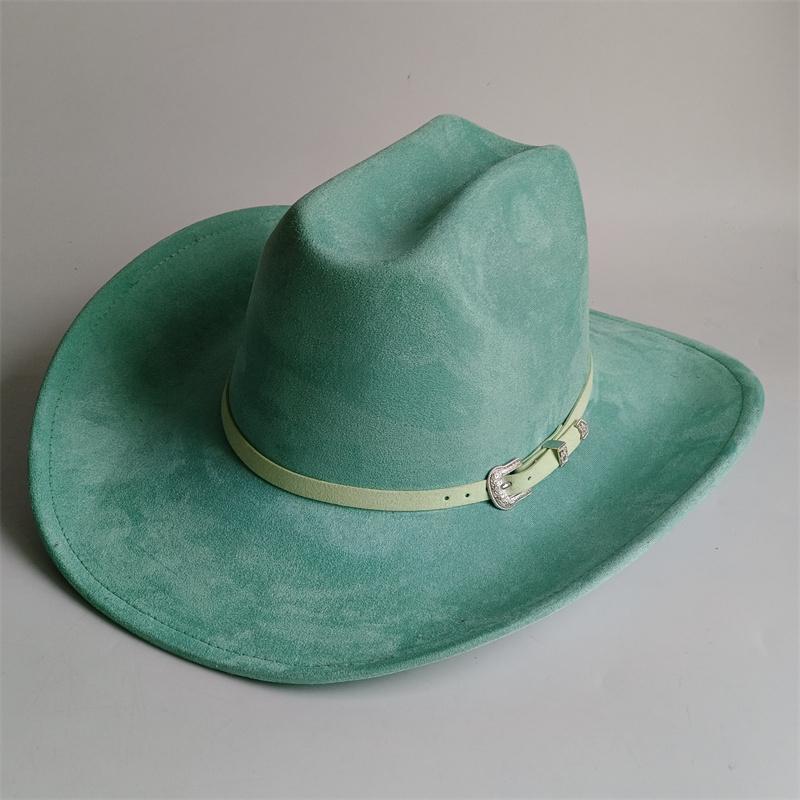 2026 Suede Cowboy Hat Leather Belt And Hat Color  New 58cm Cowboy Hat Suede Material Water Drop Top Men's and Women's Knight Hat