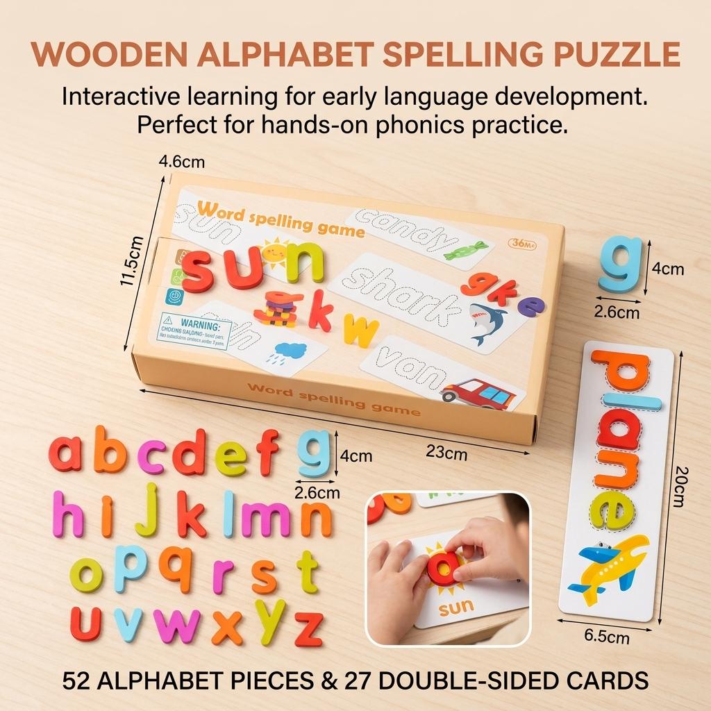 26 Letter Spelling Toys for Kids Educational Early Learning Preschool Teaching Aids with Storage Box