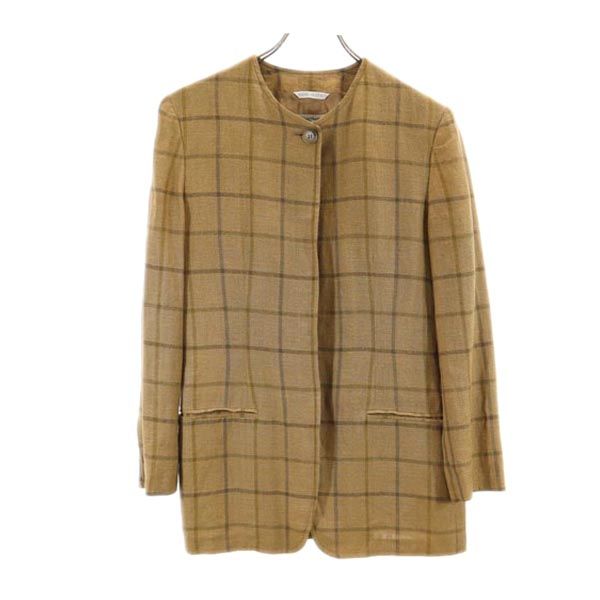 Emporio Armani Made In Italy Linen Blend Check No Color Jacket 42 Brown Women Used