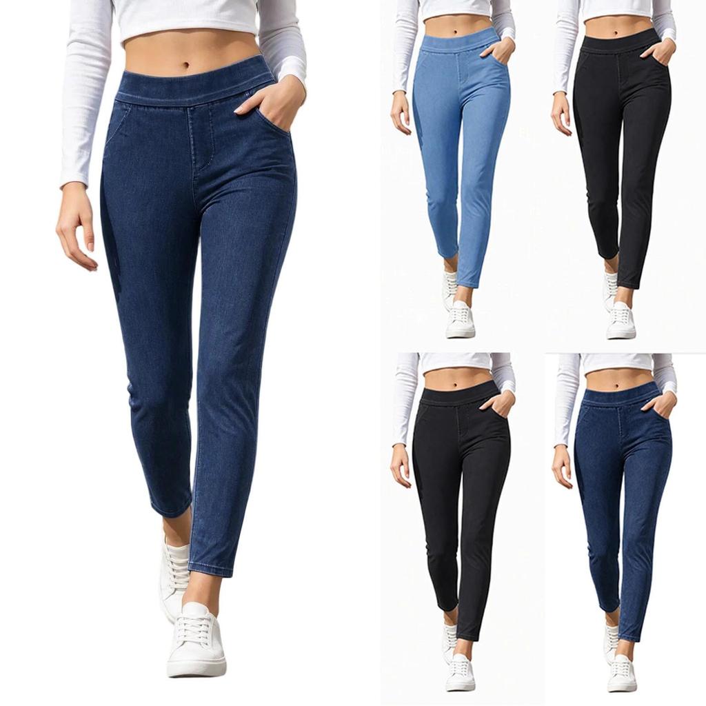 Women's High Waist Stretch Jeans with Pockets, Casual Denim Pants for Everyday Wear