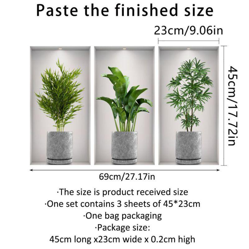 

Наклейки на стену в виде тропических горшков, самоклеящиеся наклейки для зеленых растений в горшках, 3D-наклейки на стену с зелеными растениями в горшках