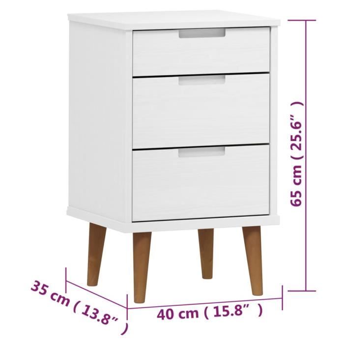 VidaXL Bedside Table MOLDE White 40x35x65 Cm Solid Pine Wood 350499