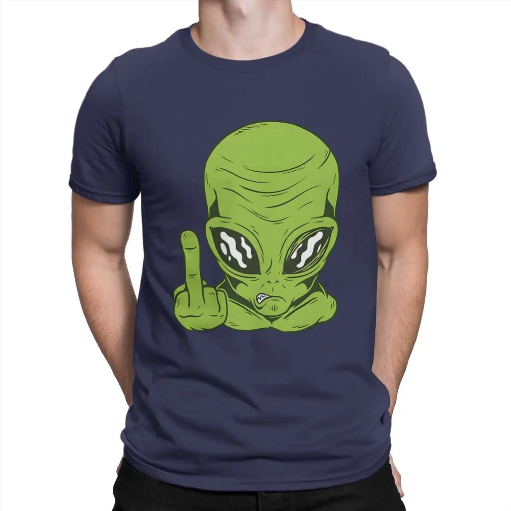Angry Alien Head Flipping The Bird Middle Finger Men T Shirts Resident Alien Amazing Tees Short Sleeve O Neck T-Shirts Cotton