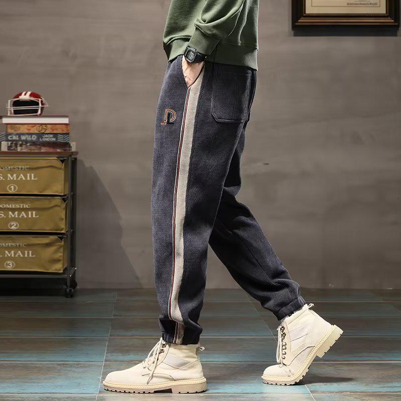 Men's Autumn/Winter Corduroy Sweatpants - Thickened Velvet, Loose Fit, Sporty, Cuffed