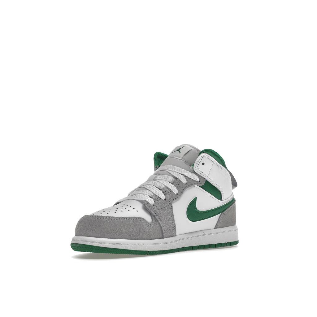 Air Jordan 1 Mid SE PS Grey Pine Green Kids Sneakers White Light-Smoke-Grey DC7249-103