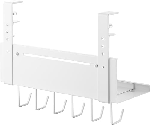 Yamazaki Smart Extendable Under-Desk Cable Tray, White, W37-60 x D13.5 x H26.3cm, with Hooks, Floating Storage for Cables and Routers, Product Number