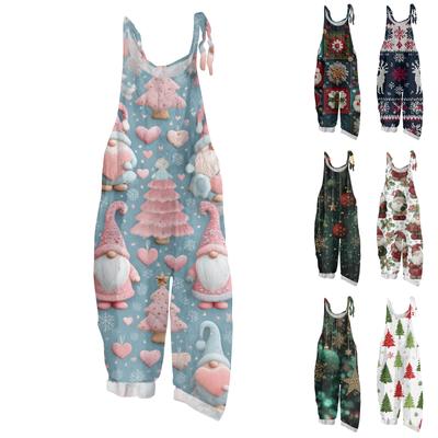 Women's Jumpsuit  Print Casual Loose Vintage Shoulder Strap Cotton Linen