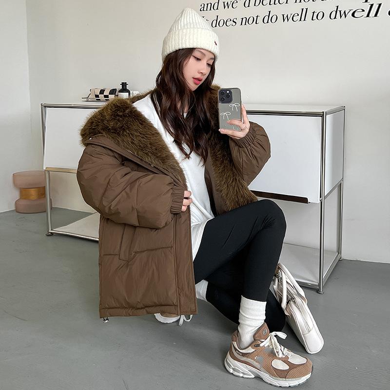 Detachable Large Fur Collar Down Quilted Jacket Women's New Winter Quilted Coat Thickens Waist Fur Pie Overcome