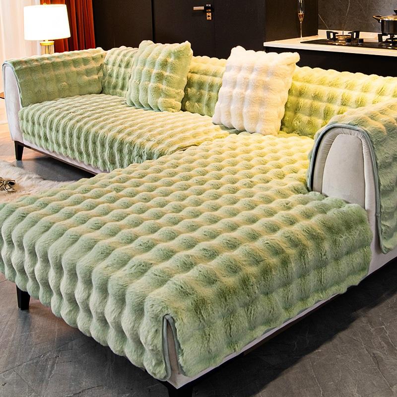 

Чехол для дивана из бархата кролика, трехмерная утолщенная теплая подушка для дивана в гостиной, нескользящая массажная плюшевая подушка для спинки дивана 110x180cm 1pcs зелёный