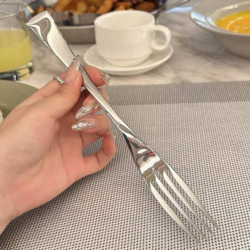 Stainless Steel Dinner Fork Long Handle Table Forks Korean Cutlery Four Tine Salad Dessert Fruit Forks Kitchen Tableware