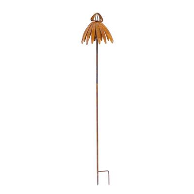 Rusty Echinacea Garden Art Stake Iron Plant Sculpture Weather Resistant Outdoor Decoration for Flower Beds Lawn