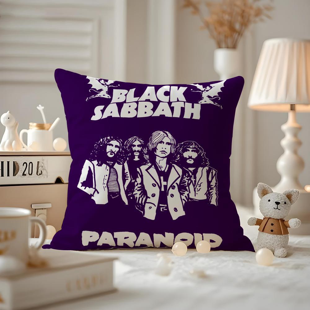 Black S-S-S-Sabbath Band Cushion Cover Pattern Printed Pillowcase For Living Room Sofa Cushion Cover & Bedroom Decor