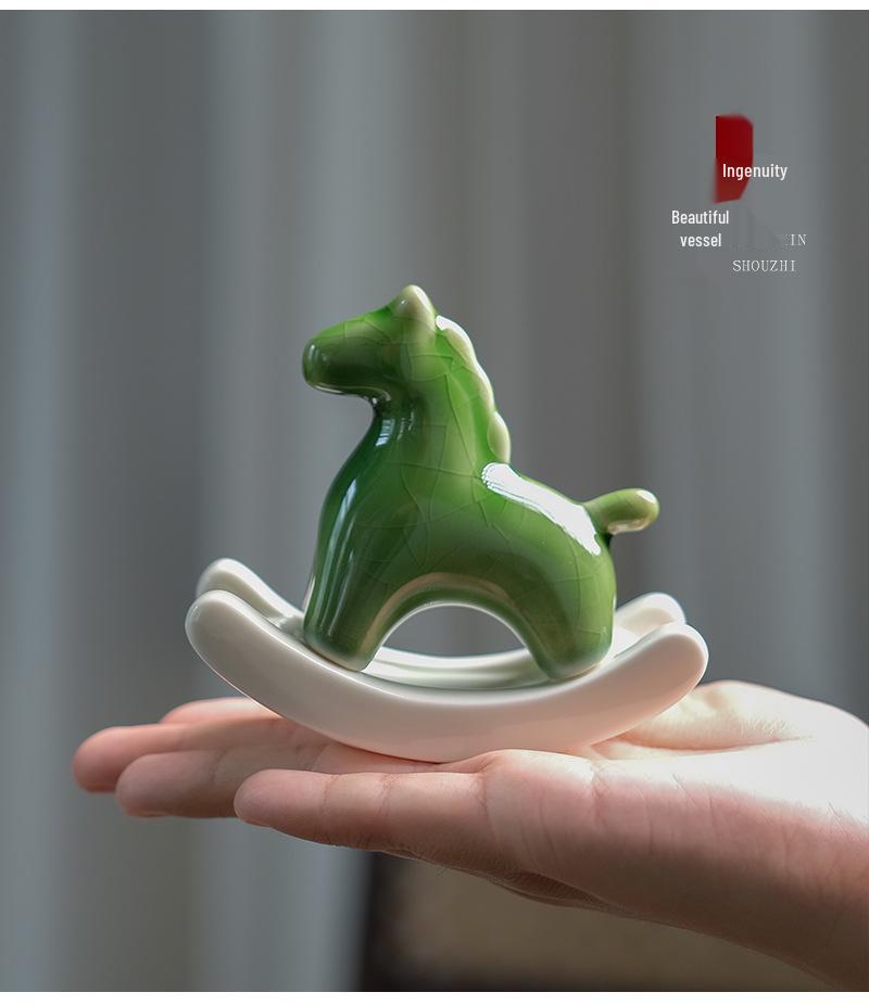 Ceramic Green Wobbly Horse Tea Pet Ornament for Home Decor