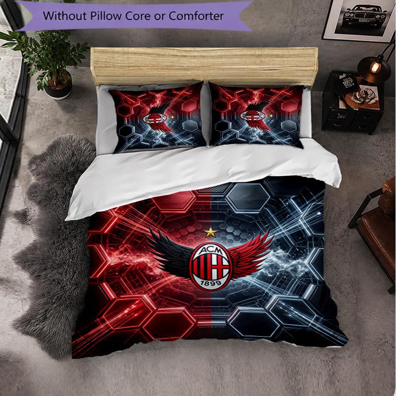 Set Lenzuola AC Milan Modello 3 Pezzi Morbida Copripiumino in Microfibra con Federe per Camera da Letto