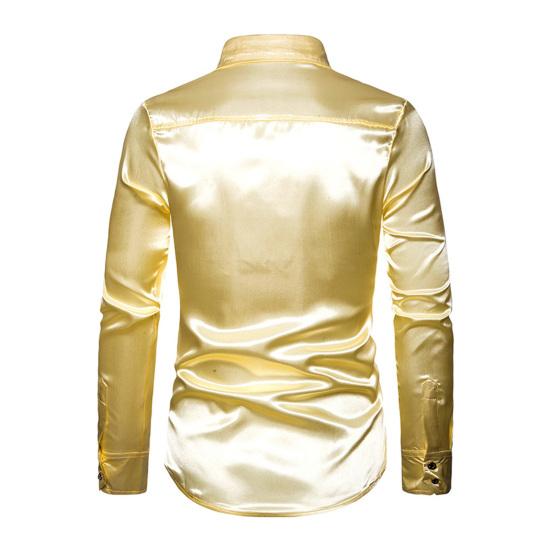 Men Retro Glossy Shirt Lapel Button-up Shirt with Sequins Vintage Formal Shirt for Disco Bars Nightclubs Parties
