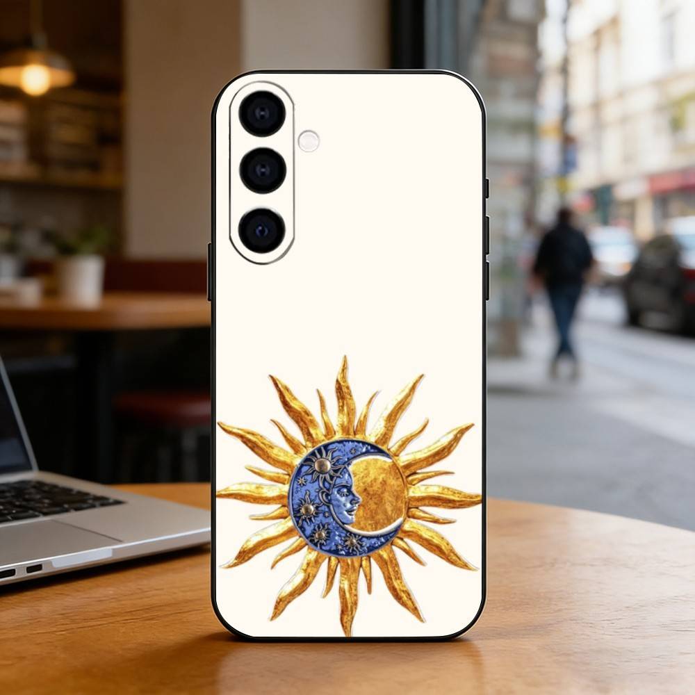 Sun Moon Phone Case For Samsung Galaxy A73,A72,A71,A70,A53,A52,A51,Soft Silicone Black Cover