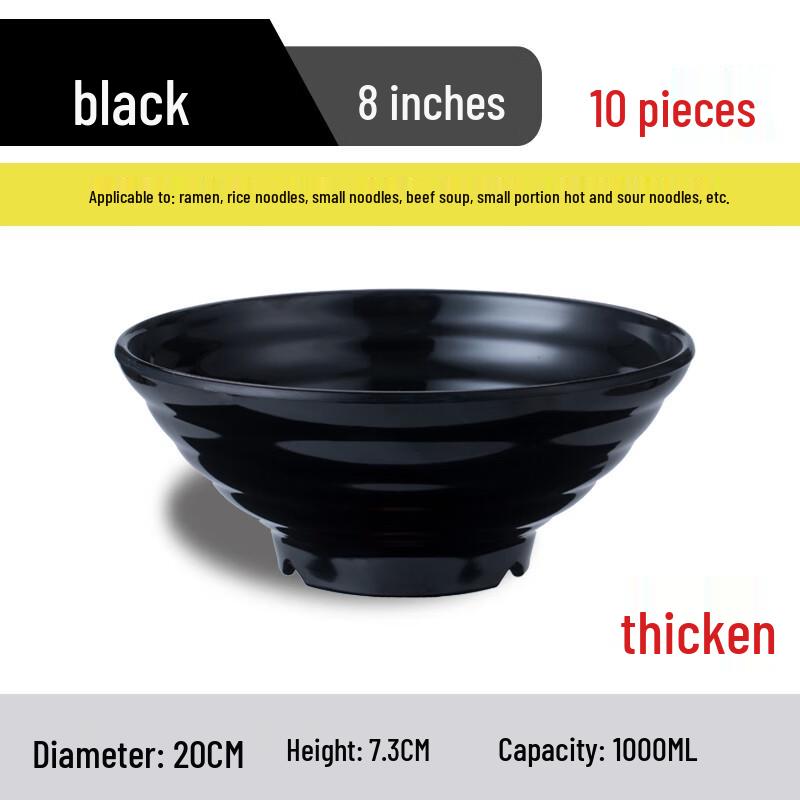 Commercial Melamine Ramen & Soup Bowls, 10-Pack 8 inch