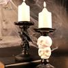 Vintage Gothic Table Centerpiece Halloween Candlestick Holder Decoration, Raven Skull Candle Holder, Spooky Decor for Home Taper Stand Tabletop