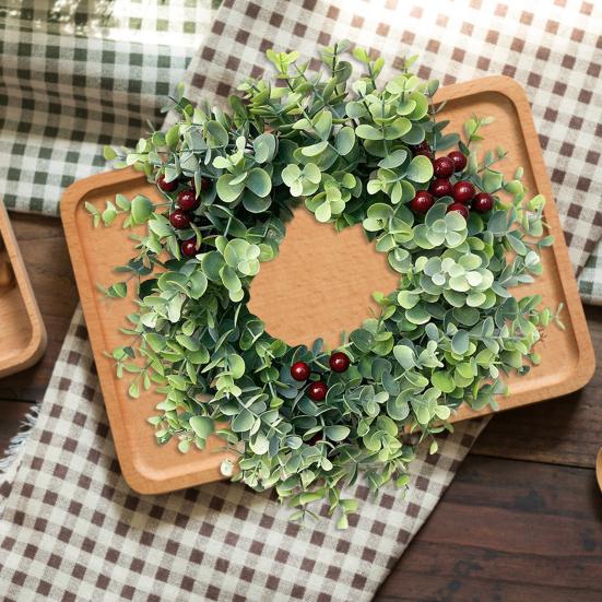 

Simulation Garland Realistic DIY Plastic Door Hanging Decoration Eucalyptus Wreath for Wedding