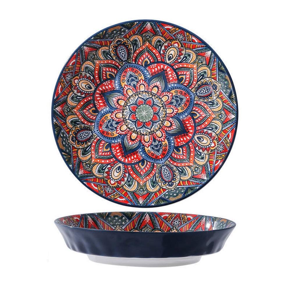 Colorful Dinner Plate Flower Pattern Meal Dish Household Bohemian Ceramic Plate  Housewarming Gift