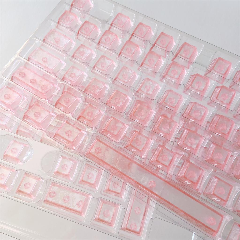White Snowflakes Key Caps Imitation Carbon Fiber Side Printed PBT Transparent Keycap for Mechanical Keyboard 68 75 87 95 108
