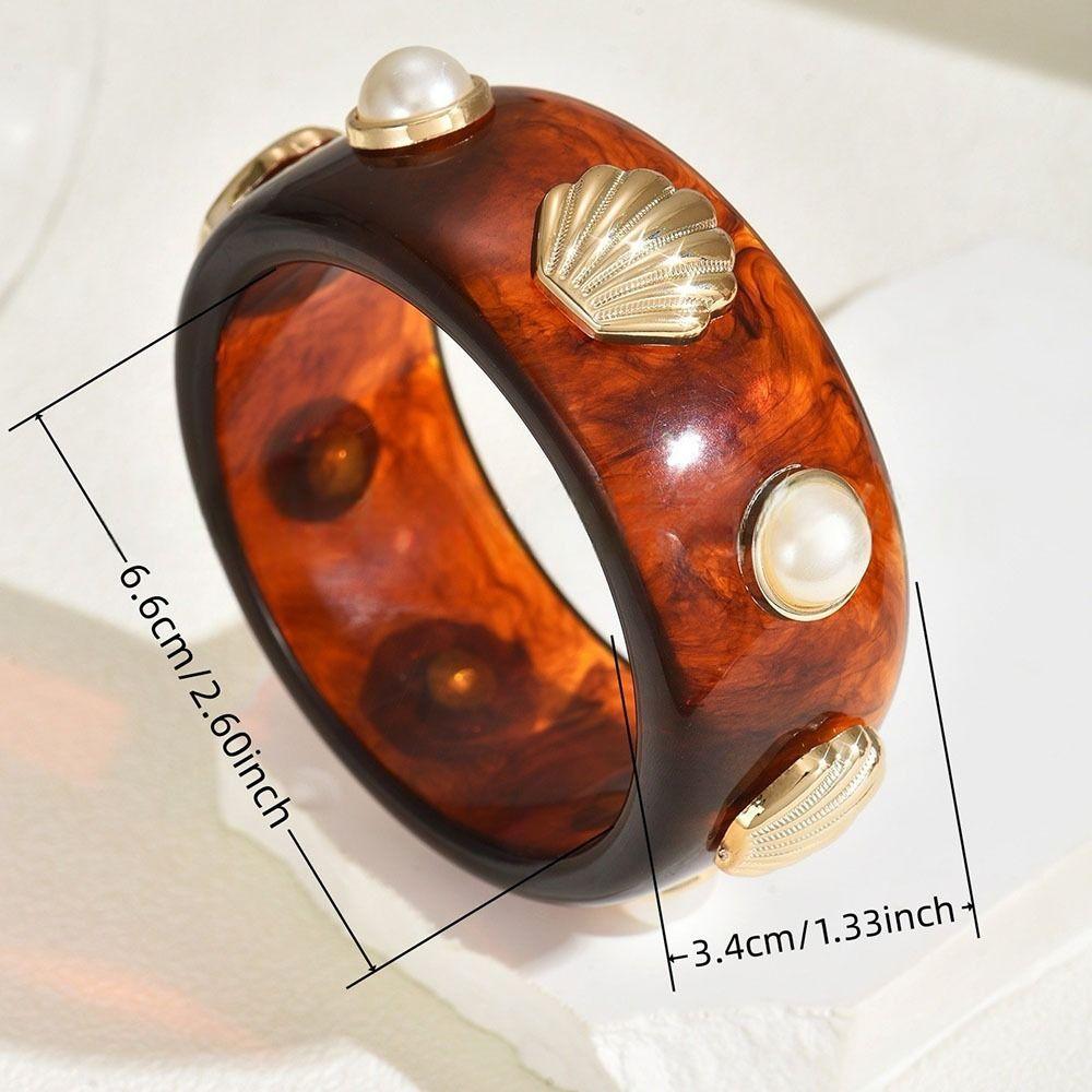 Lightweight Resin Pearl Shell Bracelet Wide Chunky Wrap Wristbands Cuff Bracelet  Women