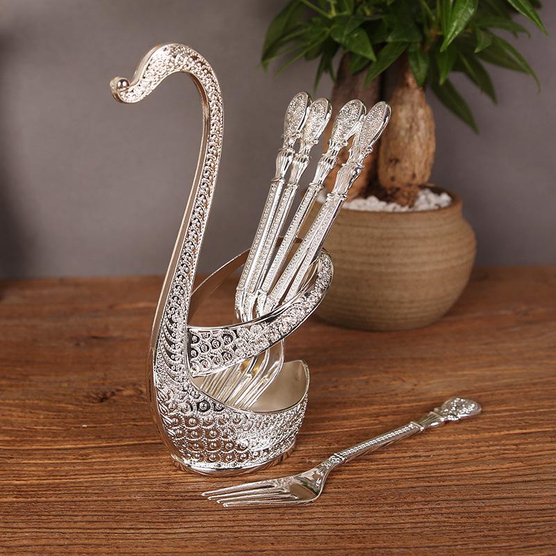 Large Cygnus fruit fork set, small spoon set, dining table, stainless steel knife and fork storage rack, western tableware