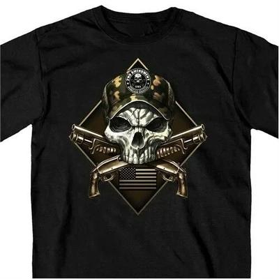American Flag Skull & Crossed Guns 2nd Amendment T-Shirt 100% Cotton O-Neck Summer Short Sleeve Casual Mens T-shirt Size S-3XL