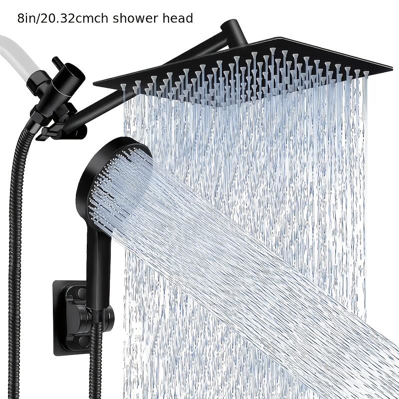 High Pressure Rain and Handheld Shower Head Combo, 11-Inch Extension Arm, 9 Settings, Adjustable Height and Angle, Chrome or Matte Black
