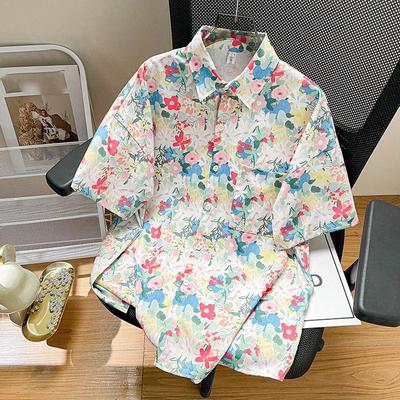 Summer Women's Street  Daily Shirt Hawaiian Cartoon Print Casual Loose Shirts Short Sleeve Beach Loose Tops
