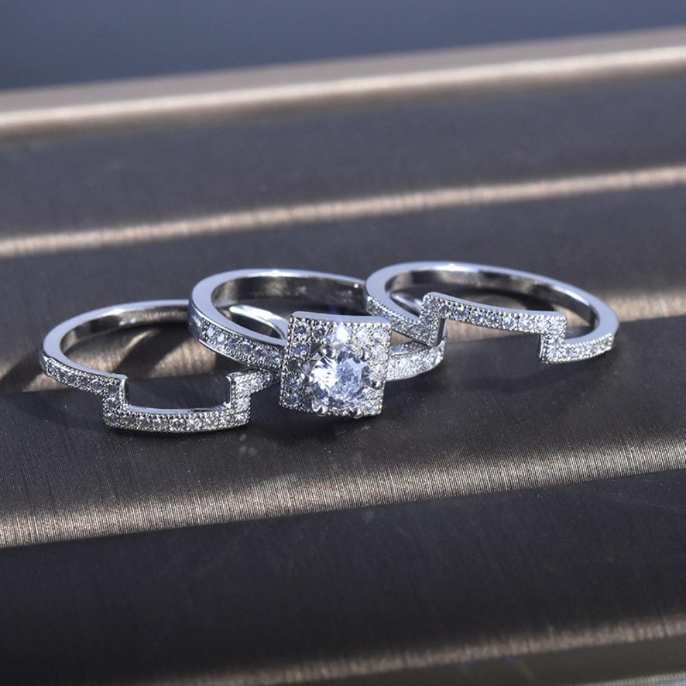 Bling Bling Sparkling Three Set Rings for Women Luxury Micro Paved Diamond Jewelry