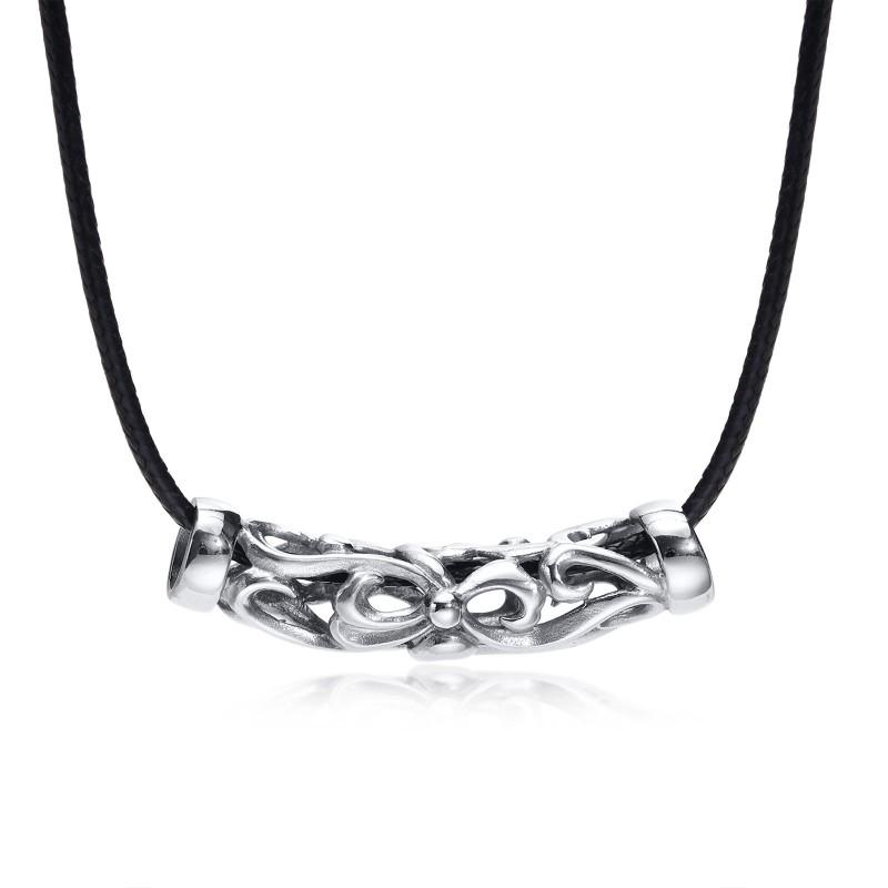Mens Geometric Titanium Steel Pendant Necklace With Leather Cord Chain Fashionable Minimalist Accessory Casual Office Wear